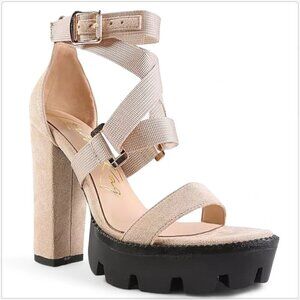 London Rag Fresh Daisy Harness Straps Platform High Heels Sandals Latte NEW 8.5